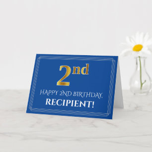 Elegante Imitate Gold Look 2. Geburtstag, Name (bl Karte