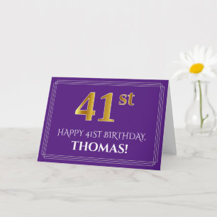 Elegante Imitate Gold Look 41. Geburtstag, Name; L Karte