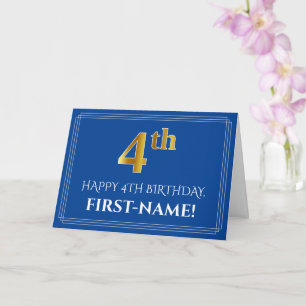 Elegante Imitate Gold Look 4. Geburtstag, Name (bl Karte