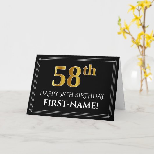 Elegante Imitate Gold Look "58. Geburtstag" + Name Karte (Gelbe Blume)