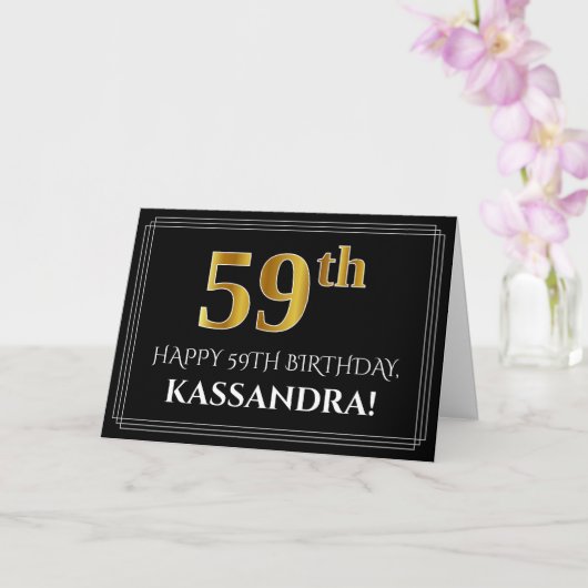 Elegante Imitate Gold Look "59. Geburtstag" + Name Karte (Orchidee)