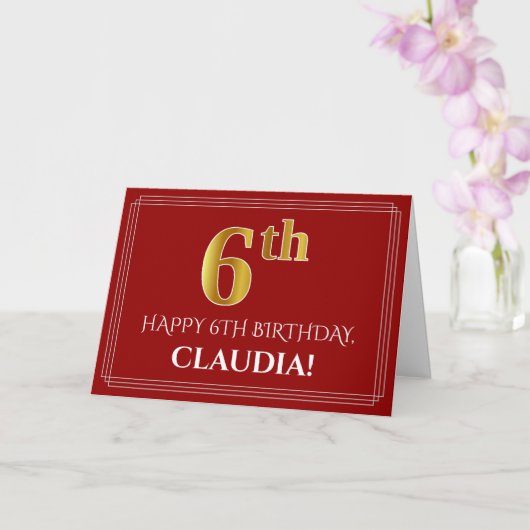 Elegante Imitate Gold Look "6th" Geburtstag, Name Karte (Orchidee)