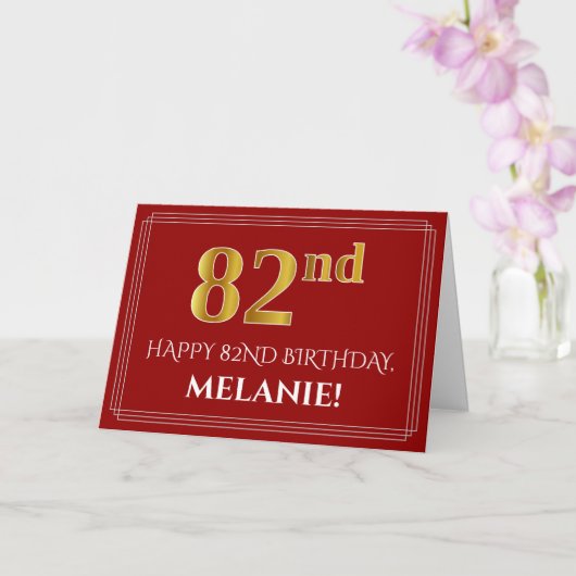 Elegante Imitate Gold Look "82." Geburtstag, Name Karte (Orchidee)