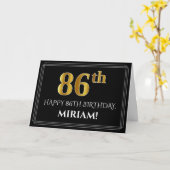 Elegante Imitate Gold Look "86. Geburtstag" + Name Karte (Gelbe Blume)