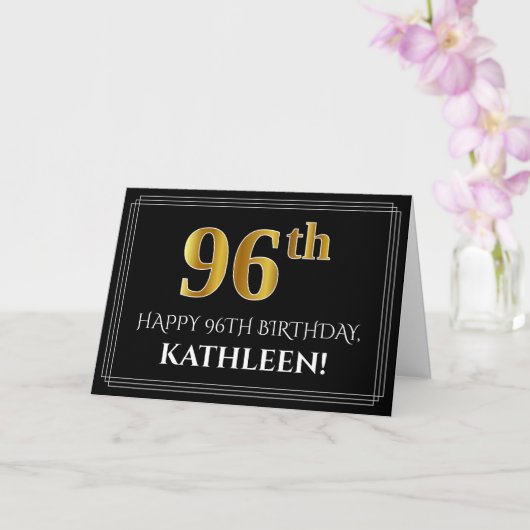 Elegante Imitate Gold Look "96. Geburtstag" + Name Karte (Orchidee)