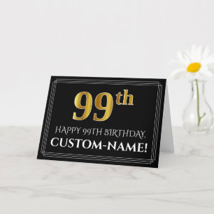 Elegante Imitate Gold Look "99. Geburtstag" + Name Karte