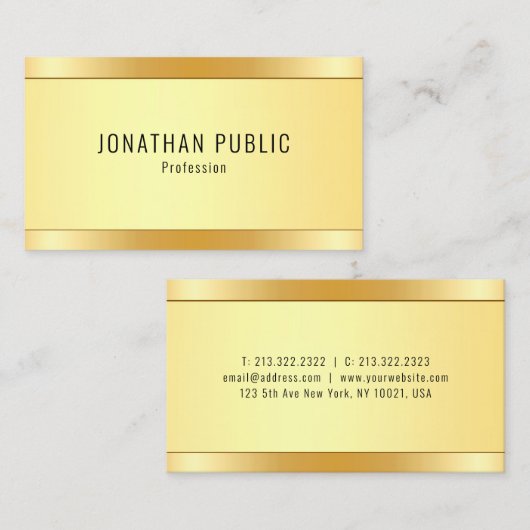 Elegante Imitate Gold Metallic Look Moderne Vorlag Visitenkarte (Vorne/Hinten)