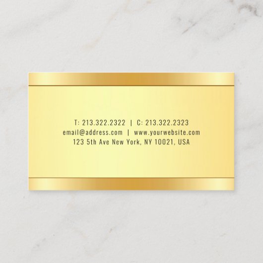 Elegante Imitate Gold Metallic Look Moderne Vorlag Visitenkarte (Rückseite)