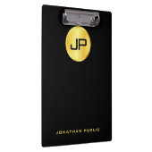 Elegante Imitate Gold Monogram Moderne Schwarze Vo Klemmbrett (Rechts)