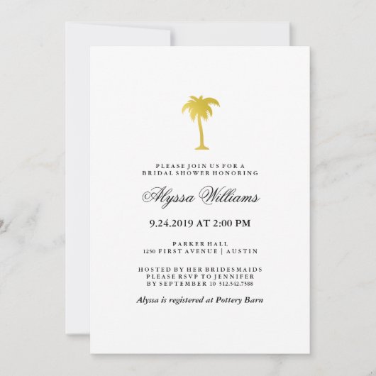 Elegante Imitate Gold Palm Tree Brautparty Einladung (Vorderseite)