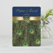 Elegante Imitate Gold Peacock Wedding Monogram Einladung (Stehend Vorderseite)