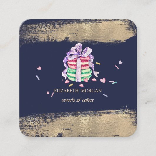 Elegante Imitate Gold Pinselstriche Makarons Quadratische Visitenkarte (Vorderseite)