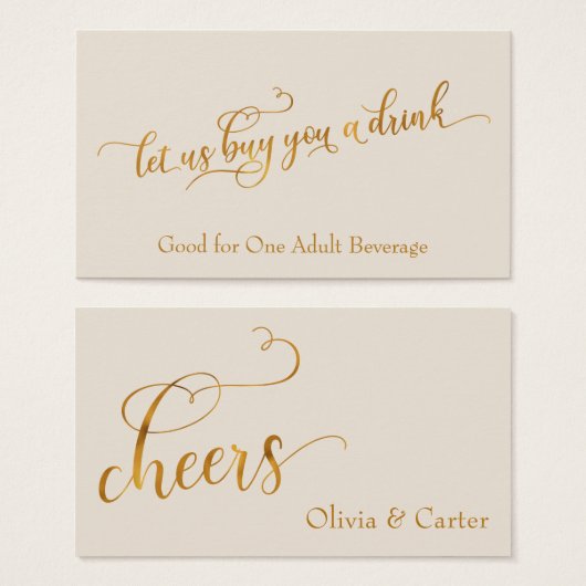 Elegante Imitate - Gold Script Cream Drink Tickets (Vorne & Hinten)