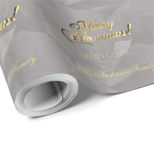 Elegante Imitate Gold Script Frohe Weihnachten Gra Geschenkpapier (Rolleneckpunkt)