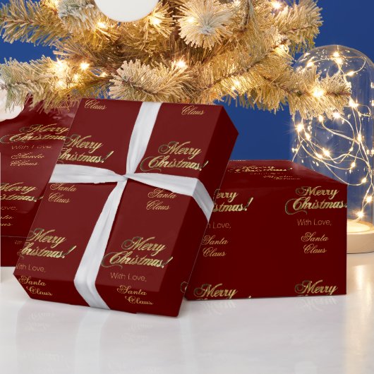 Elegante Imitate Gold Script Frohe Weihnachten Rot Geschenkpapier (Feiertage)