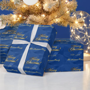 Elegante Imitate Gold Script Merry Christmas Blue Geschenkpapier