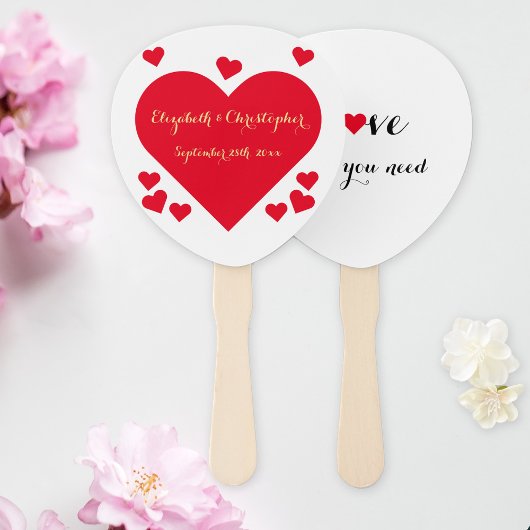Elegante Imitate Gold Script Red Hearts Summer Wed Fächer