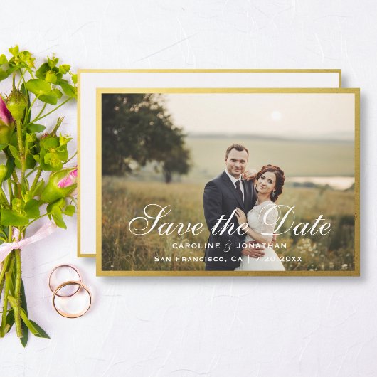 Elegante Imitate Gold Script Save the Date mit Fot