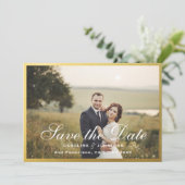 Elegante Imitate Gold Script Save the Date mit Fot (Stehend Vorderseite)