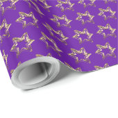 Elegante Imitate Gold Stars Muster Lila Weihnachte Geschenkpapier (Rolleneckpunkt)