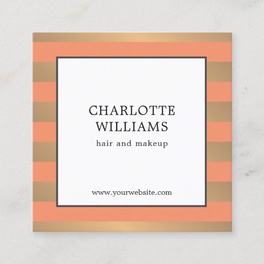 Elegante Imitate Gold Streifen Beauty Consultant Quadratische Visitenkarte (Vorderseite)