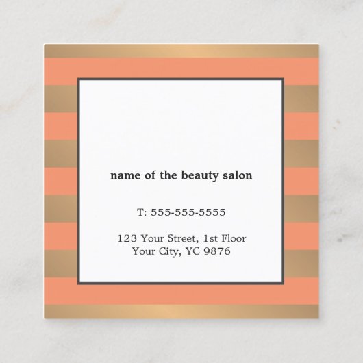 Elegante Imitate Gold Streifen Beauty Consultant Quadratische Visitenkarte (Rückseite)