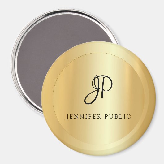 Elegante Imitate Gold Template Monogram Moderne gr Magnet (Vorderseite/Rückseite)
