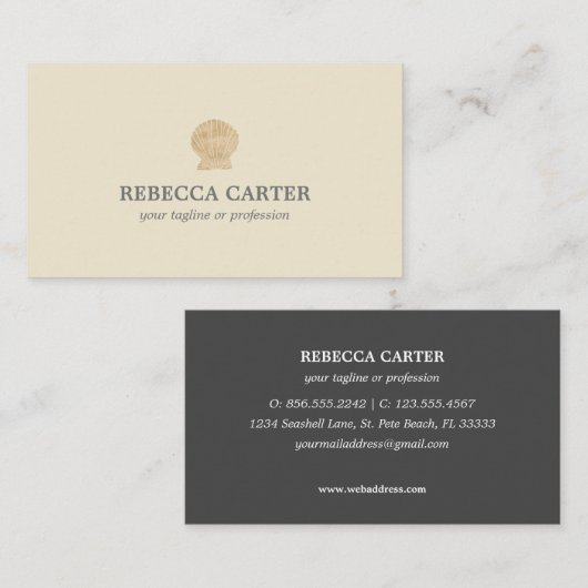 Elegante IMITATE Gold Tropical Seashell Beach Coas Visitenkarte (Vorne/Hinten)