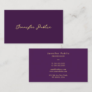 Elegante Imitate Gold Typografie Script Text Lila Visitenkarte
