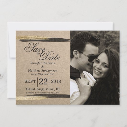 Elegante Imitate Gold und Schwarze Farbstiche Save The Date (Vorderseite)
