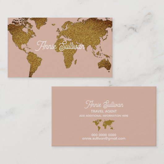 Elegante Imitate Gold Weltkarte Rose Visitenkarte (Vorne/Hinten)