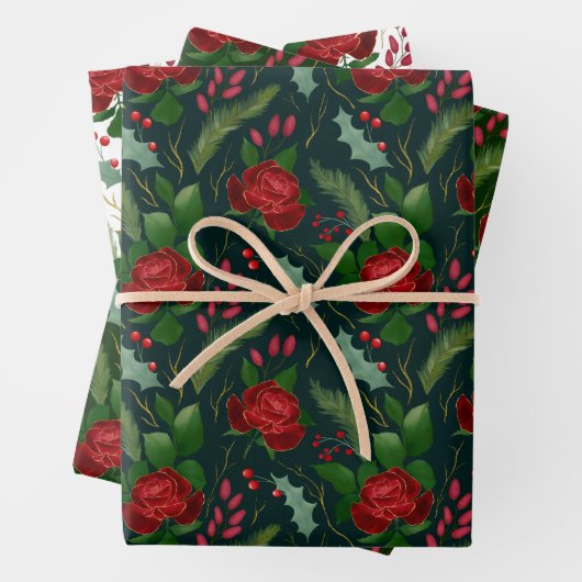 Elegante Imitate Goldbarren-Rose Pinienbeeren Geschenkpapier Set (Beispiel)