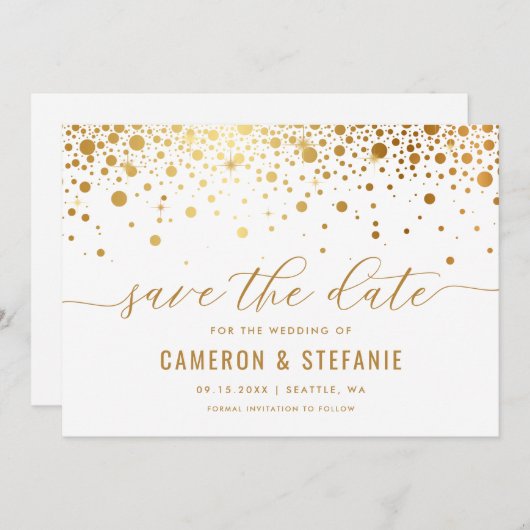Elegante Imitate Golden Foil Confetti Save The Date (Vorne/Hinten)