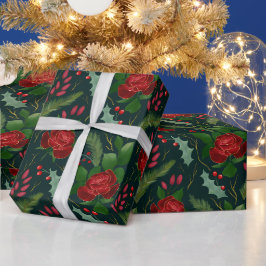 Elegante Imitate goldene Aquarellfarben Rose Kiefe Geschenkpapier