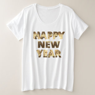 Elegante Imitate Goldene Letterfreuden Neues Jahr Große Größe T-Shirt