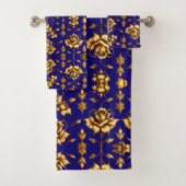 Elegante Imitate goldene Rose auf königsblau Badhandtuch Set (Insitu)