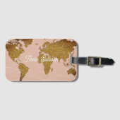 Elegante Imitate Goldene Weltkarte Rose Reisen Gepäckanhänger (Vorderseite (Horizontal))