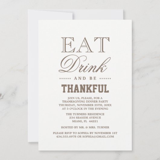 Elegante Imitate Goldener Erntedank Einladung (Rückseite)