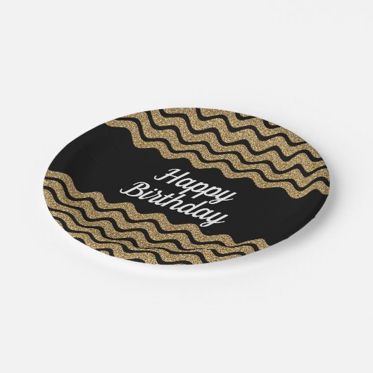 Elegante Imitate Goldener Glitzer Pappteller (Schrägansicht)