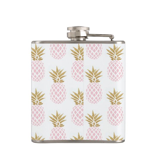 Elegante Imitate goldenes tropisches Ananas-Muster Flachmann (Rückseite)