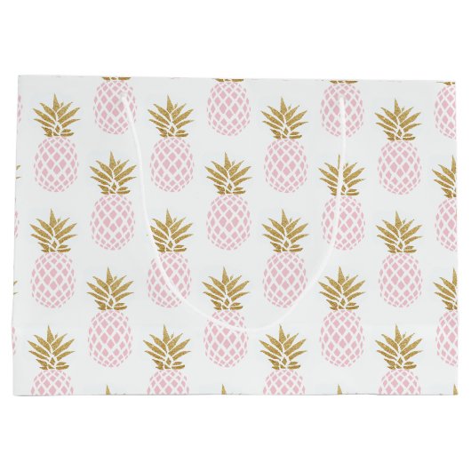 Elegante Imitate goldenes tropisches Ananas-Muster Große Geschenktüte (Rückseite)