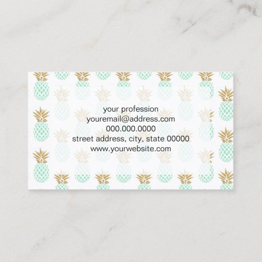 Elegante Imitate goldenes tropisches Ananas-Muster Visitenkarte (Rückseite)