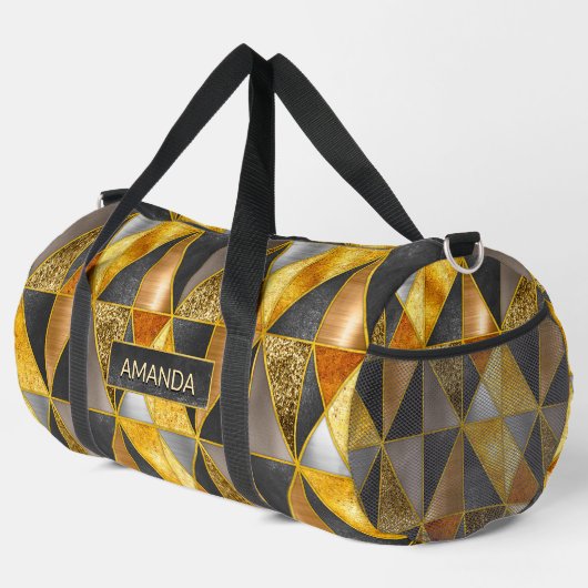 Elegante Imitate, goldfarbene, silberfarbene, geom Duffle Bag (Rechte Ecke)