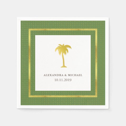 Elegante Imitate Goldmedaille Tree Wedding | Grün Serviette (Vorderseite)