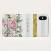 Elegante IMITATE Goldrand mit rosa Rosen und Namen Case-Mate iPhone Hülle (Rückseite (Horizontal))
