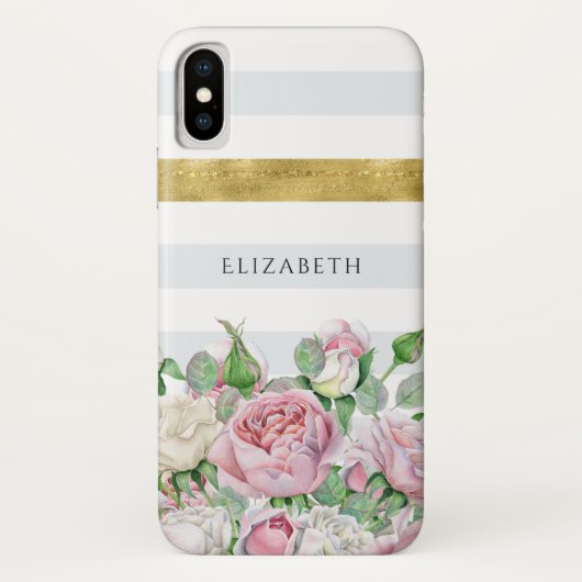Elegante IMITATE Goldrand mit rosa Rosen und Namen Case-Mate iPhone Hülle (Rückseite)