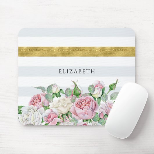 Elegante IMITATE Goldrand mit rosa Rosen und Namen Mousepad (Mit Mouse)