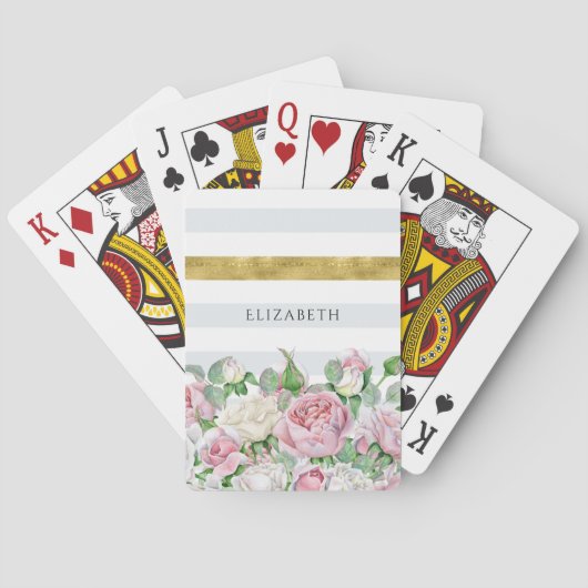 Elegante IMITATE Goldrand mit rosa Rosen und Namen Spielkarten (Rückseite)