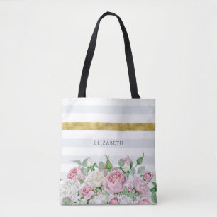 Elegante IMITATE Goldrand mit rosa Rosen und Namen Tasche