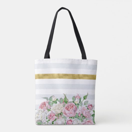 Elegante IMITATE Goldrand mit rosa Rosen und Namen Tasche (Rückseite)